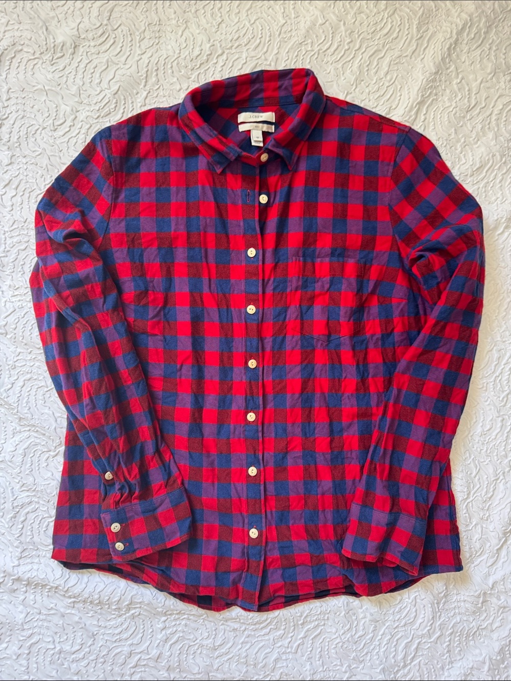 J. Crew Red and Navy Buffalo Check Cotton Button-Down Shirt